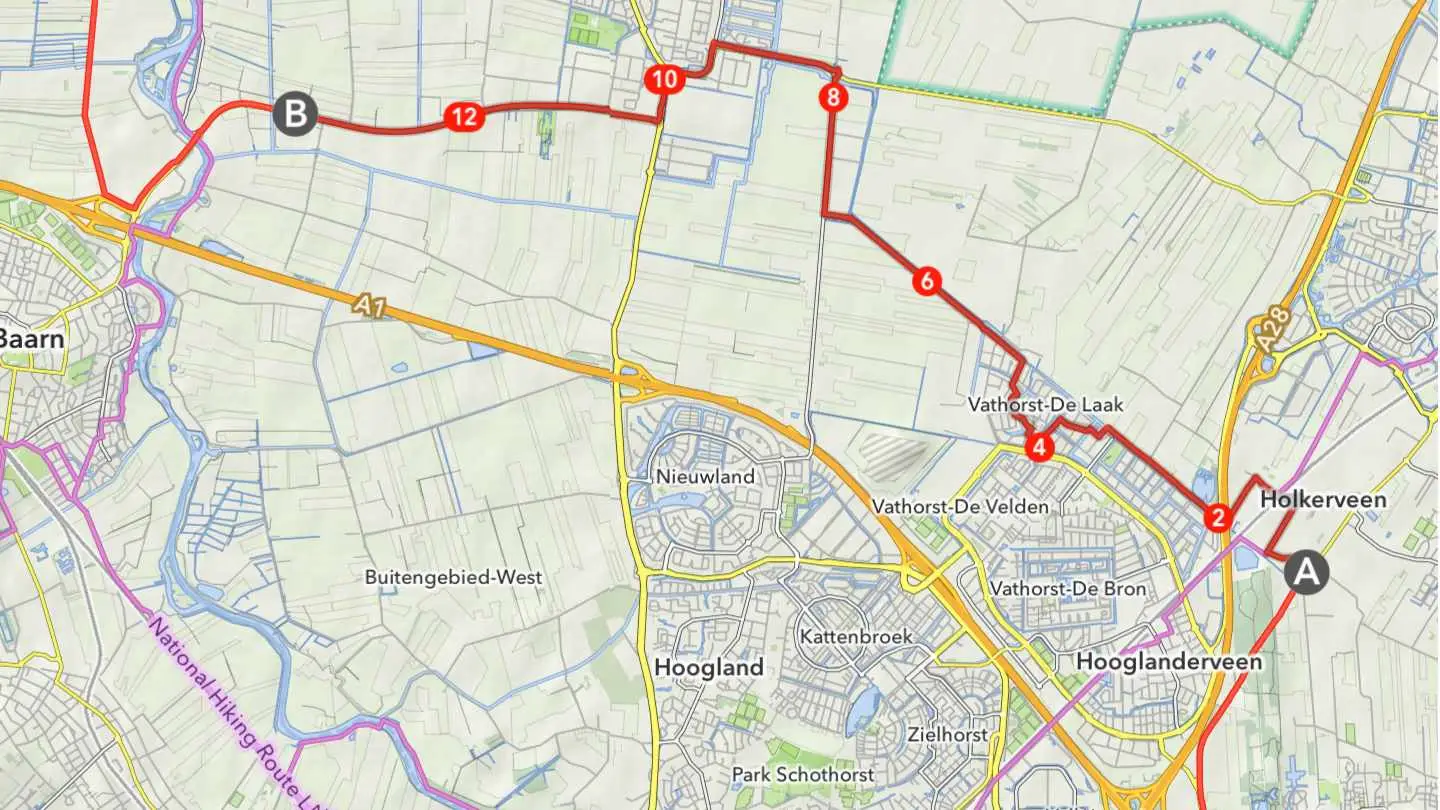 Hoe meet je de fietsafstand tussen A en B